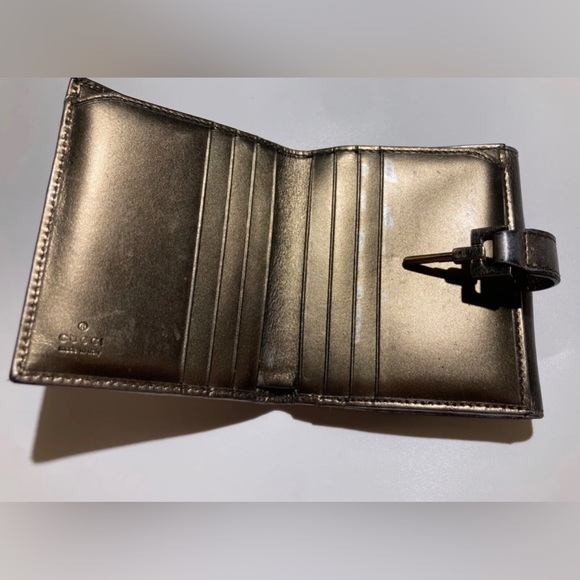 VINTAGE GUCCI JACKIE CHERIE GOLD LEATHER & CANVAS WALLET - Picture 5 of 10